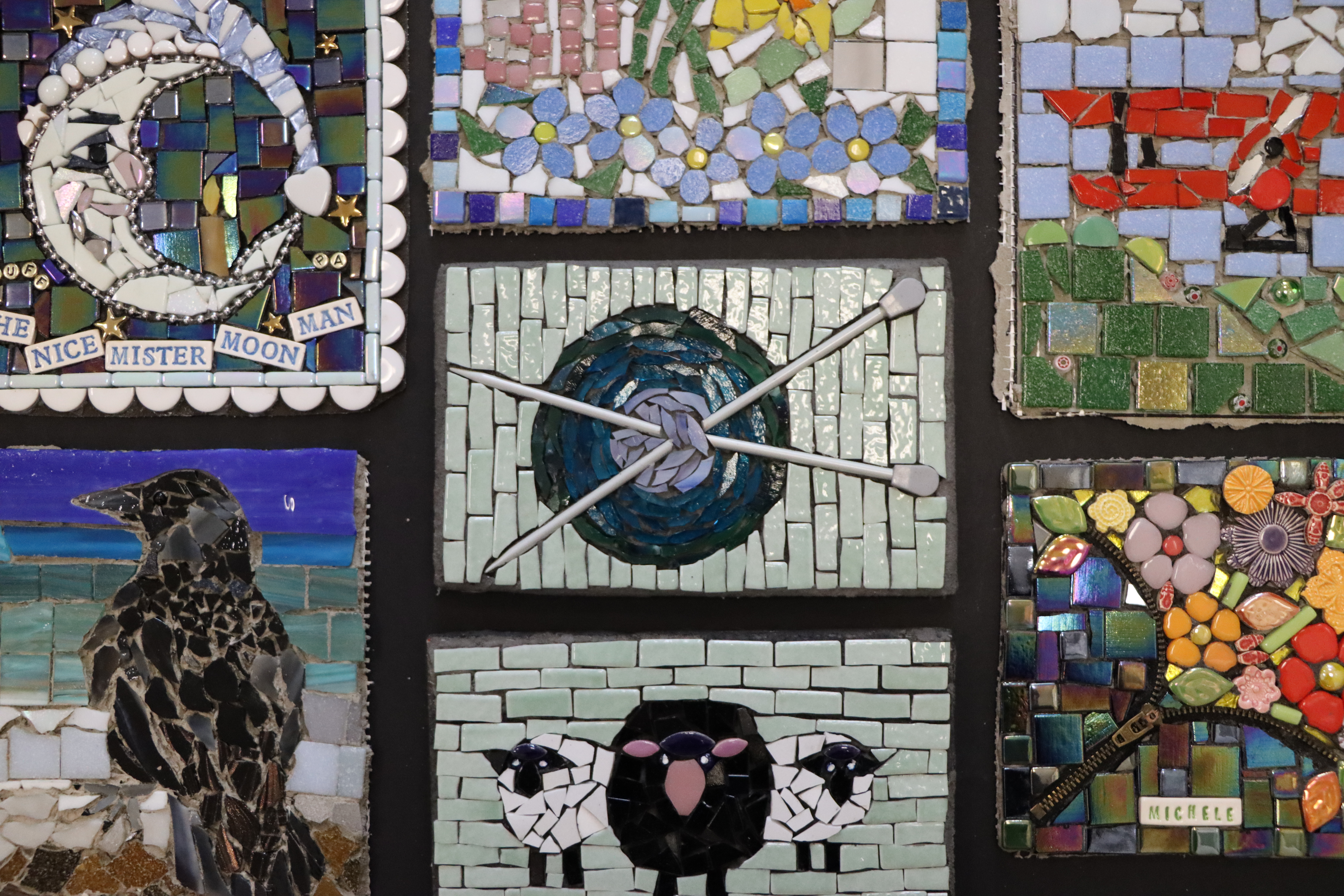 Mosaic tiles that make up the Threads of Remembrance large scale mosaic piece on display at the Arboretum.