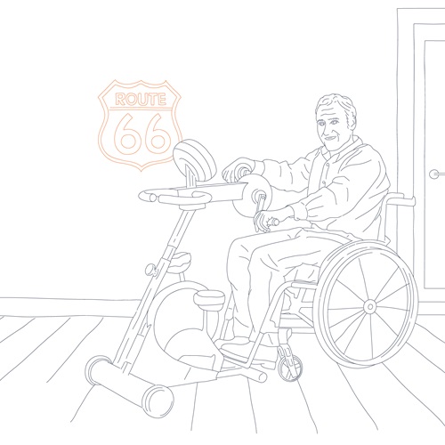 Sketch of man in Wheelchair