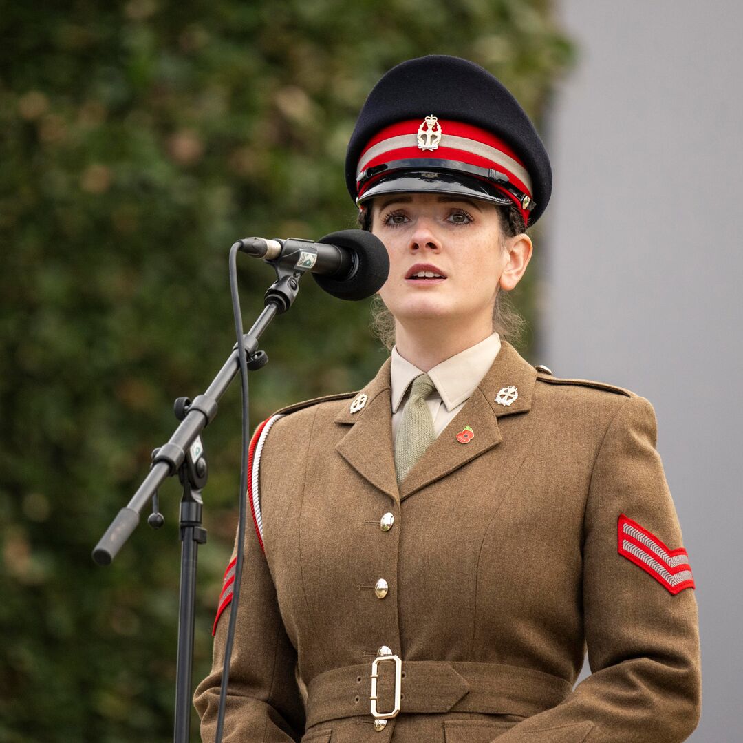 Talent In the Ranks Participant singing at Remembrance Sunday 2024